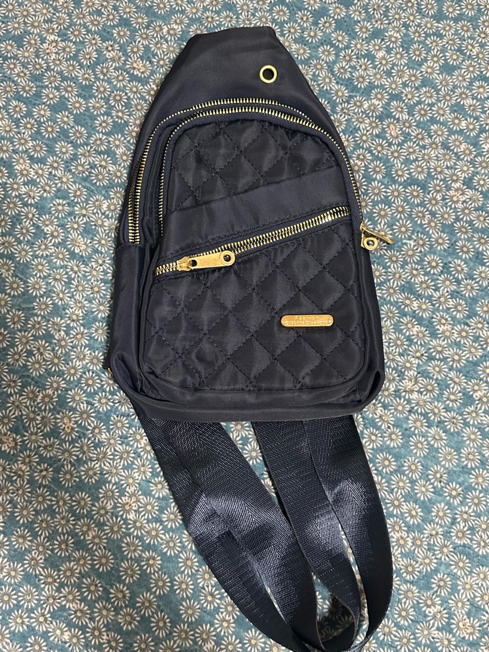 Quilted Black Crossbody Sling Bag with Gold Hardware